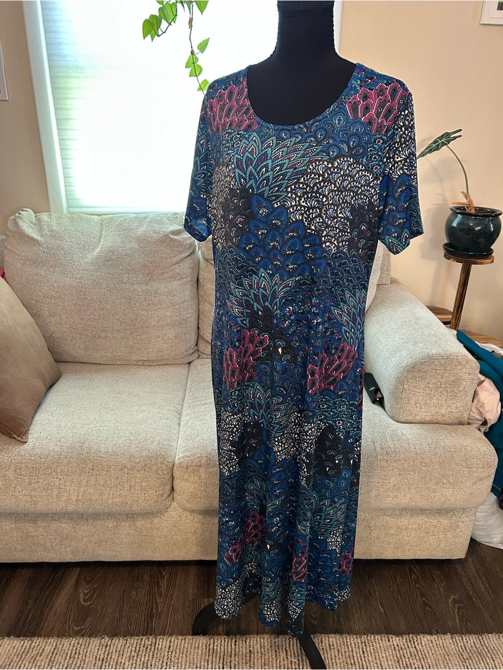 Serengeti Women's Resort Coastal Paisley Short-Sleeve Maxi Dress Size Medium